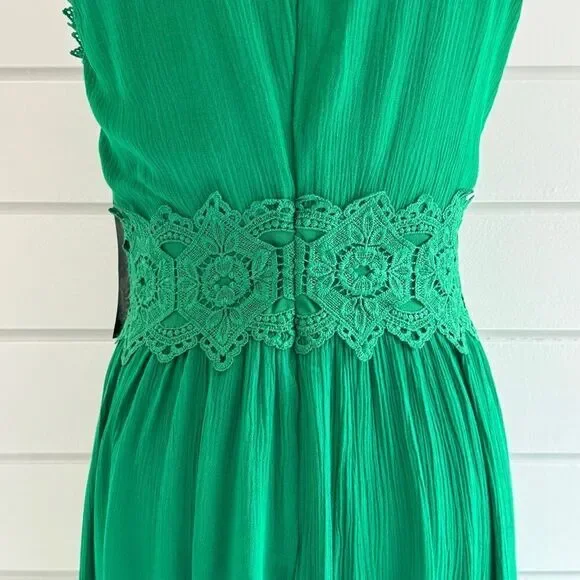 Nina Leonard Women’s Sleeveless Lace Trim Maxi Dress Bright Green Medium NWT - Picture 5 of 10